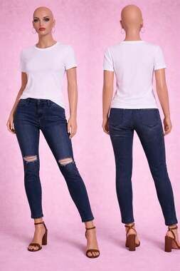 Free People Skinny Jeans Women Size 27 Distressed Blue Mid Rise Stretch Denim